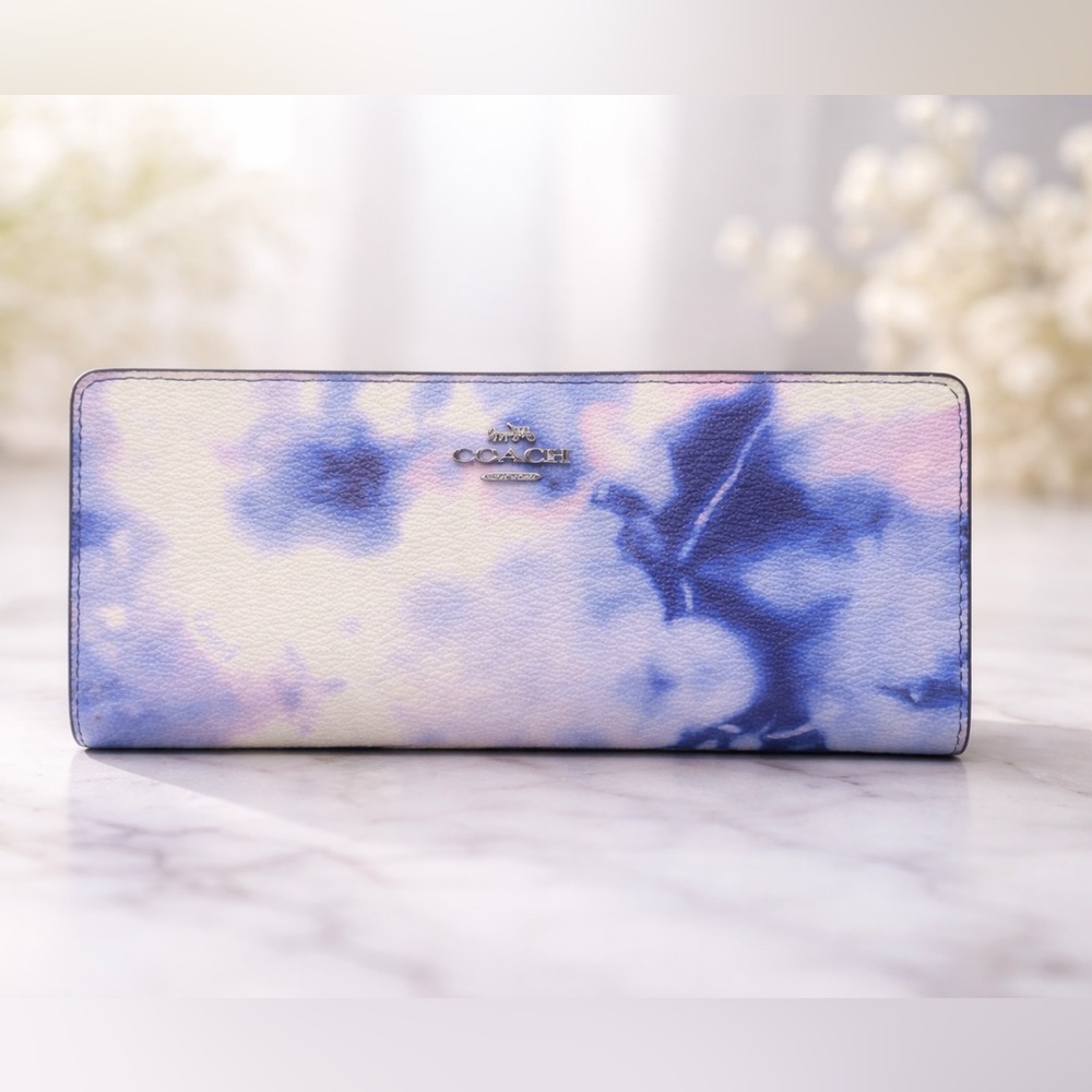👜 Coach Tie Dye Snap Wallet Purple Pink Blue Zip Coin | EUC